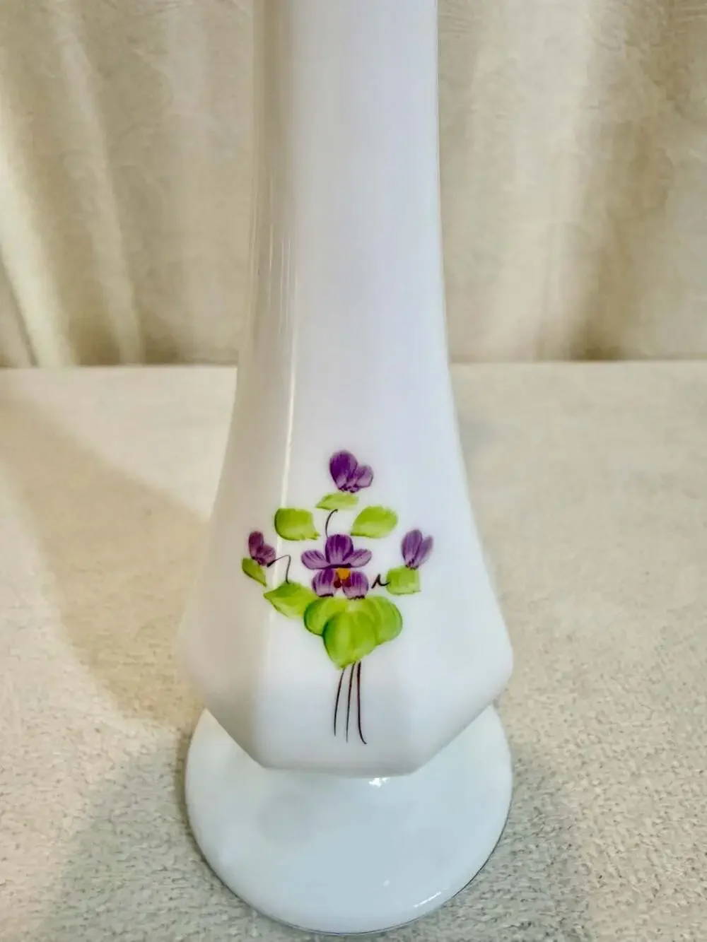 Vintage Fenton Milk Glass Bud Vase with Hand-Painted Violets by Nancy